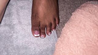 Black French tip toes footjob