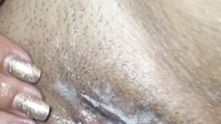 Ebony sexy wife plays with vagina after bwc creampie