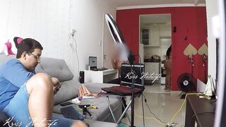 Showing off in a transparent bikini to the computer technician in front of my cuckold spouse