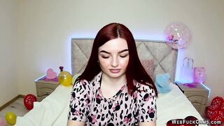 Ginger amateur hottie with large melons undresses to brassiere on cam