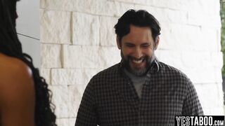 Disappointed cuck bangs black stepsister of the man railing his GF