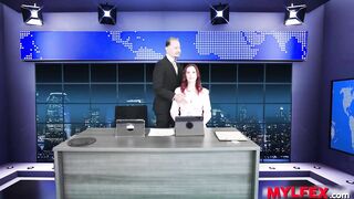 Redhead Honey Sucks her Co-Worker Live in the Morning News