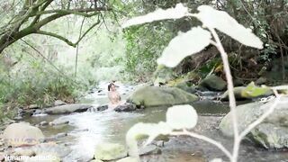 Lustful Breasty Nina Costa gets caught by some lads bathing in the river so that babe invites 'em to bang her and that babe does her 1st double penetration and swallows the loads from 2 BBC’s