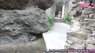 Sexy mulatto gets screwed outdoors in a castle