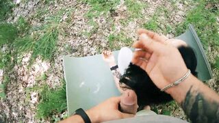 [POV BTS] Freeuse Jerking on Ponytail Brunette hair during her Meditation - Massive Free Use Facial