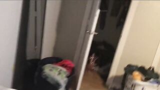 Doggy style backshots previous to couch