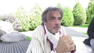 Blindfolded babe tasting black dick