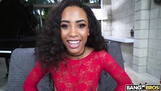 Curly-haired ebony girl gets fingered