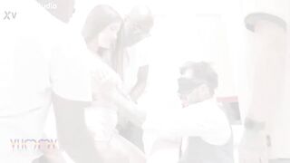 Fleshly stripper Emma Smak gets drilled by 1, two, three, lads and then team-fucked by all 5 of 'em double penetration and drinks loads of pee