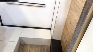 Hot and Concupiscent Housewife at home gets bored in a short white miniskirt to flash her underclothes 1st to go no pants