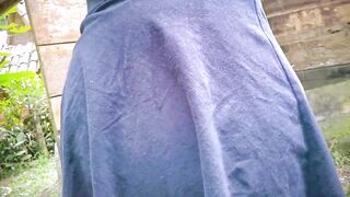 Thick-lipped black angel shows her breasts in a public place