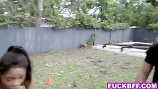 Workout teen women thank their tutor by banging him