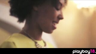 Slim breasty black hottie romantic sex with her lover