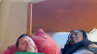 Amateur homemade Black sucking and screwing white stud in the hood