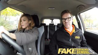 Fake Driving School - laughable 1st time lesson ends up with student letting her teacher cum inside her black snatch
