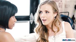 Blond tells her black gf that shes a bore recently and wonders where her old me is.This babe gets her into trying out smth fresh and they begin giving a kiss.This babe licks her ebony allies vagina previous to letting her smack her twat for the 1st time