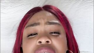 Black Freak Gives JOI whilst deepthroating her 10 in sex-toy!