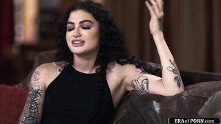 Ebony man catches tattooed cutie masturbating and that babe asks him to bang her.The tiny breasts sweetheart is facefucked and this guy licks her twat in advance of shes drilled