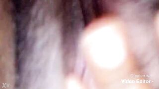 Black plays with twat and large boobs