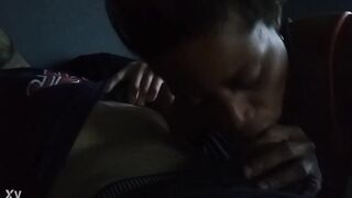 Black gf sucking white knob