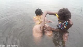 When the two lesbo of the tribe baths jointly in the village river