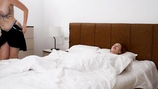 Step Mama and Step Sister Share Couch with Step Son in Wild Hotel Bang