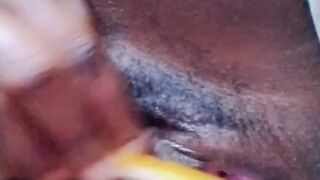 A EBONY BLACK MODEL RUBBING HER PINKY SNATCH WITH A TOOTHBRUSH DURING THE TIME THAT MORNING LOUD