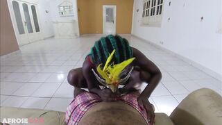 Breasty black cutie got her large bazookas bouncing during the time that riding my dick