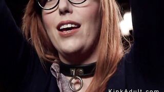 Black helps redhead rides Sybian