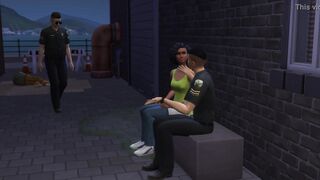 Black Barmaid Entertaining 2 Cops At The Back Alley (Promo) - The Sims/ CG Comics