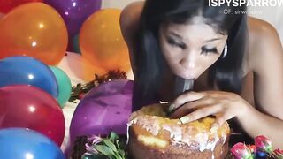 Compliant Black Bitch GAGS & Bounces on Sextoy Riding POV