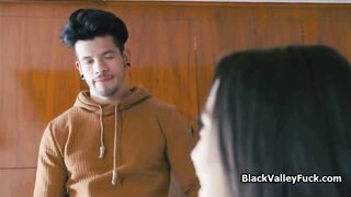 Screwing lovely black snatch whilst gf is home