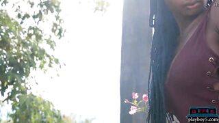 Giant natural bazookas black hotty mother I'd like to fuck sweetheart Shasta Wonder striptease outdoor