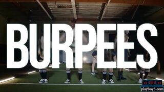 Hot ebony teen doing a tough pre season gym workout