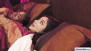 Black lesbo cunt licks and masturbates petite breasts oriental