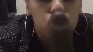 Hawt black teen sucking bf bbc cum on face