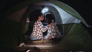 Sexually excited black playgirl sneaks to her allies tent to lick her cunt