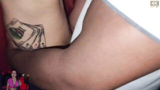 Lascivious married woman bangs her spouse's two ebony allies in the cuckold's lounge!