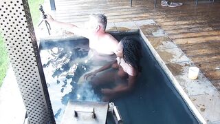 Into The Morning Glow - Black Tiny Hotwife gets screwed in the Hottub