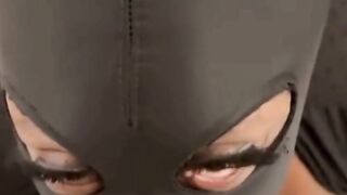 Hooded Breasty Black big beautiful woman Sucking On White Knob POV