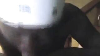 Black gal answering phone call whilst giving head