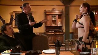 Breasty red head Bella Rossi and little brunette hair Juliette March and black Nikki Darling battle it out for their insert the hierarchy and screw in the Upper Floor