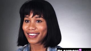 Hawt ebony sweetheart posed and started touching herself and enjoyed masturbation action