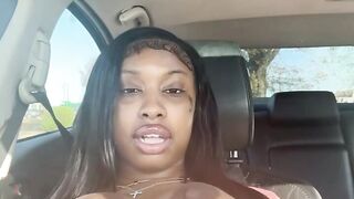 Marvelous titty black shows off large MELONS in car Insta@pinkyy