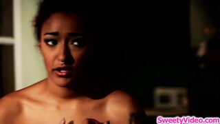 A lesbo black hottie fingering her tiny boobs redhead bff