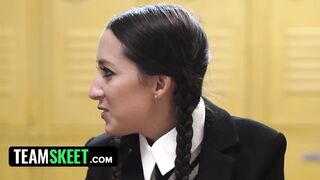 Punk Cutie Wednesday Adams Has an Interracial Trio With Her Classmates