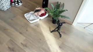 Hot and lascivious brunette hair cheerleader college cutie gives a stud tugjob during a petticoat and miniskirt try on haul