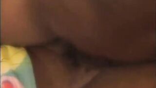 Teen ebony slut with large booty and natural breasts rides shlong then gets facial jizz flow