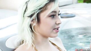 AdultMovs.com - Tiny honey begins masturbating ifo her bf in the hottub.That babe desires to watch his large ebony weenie and deepthroat it.The brunettes licked and rides