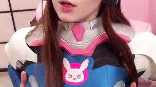 Incredible Breasty Hotty in Cosplay D.Va from Overwatch and Deepthroat Weenie untill Cum on Face